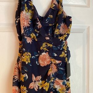 Floral Spaghetti Strap Dress - Black and Yellow